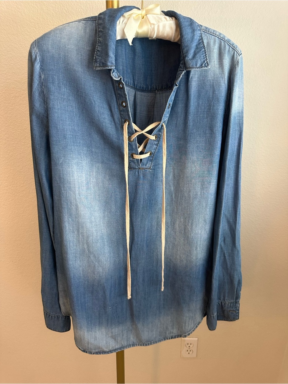 cloth & stone Light Blue Lace-Up Chambray Tencel Tunic